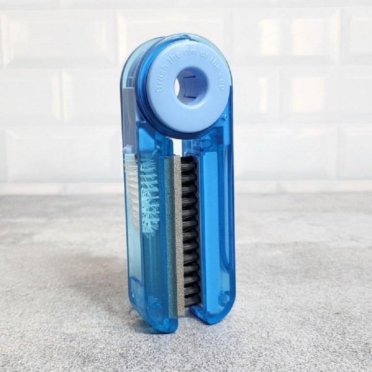 4in1 접이식 세척 브러시 파랑 욕실 창틀 청소 솔 휴대용