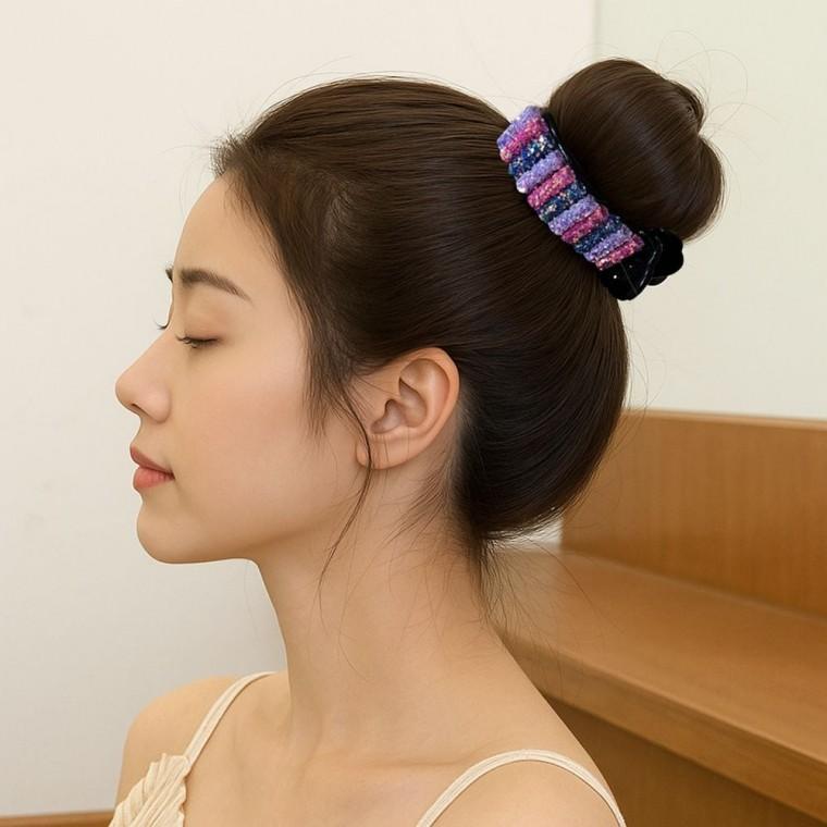 레인보우 트윙클 헤어집게핀 똥머리 올림머리