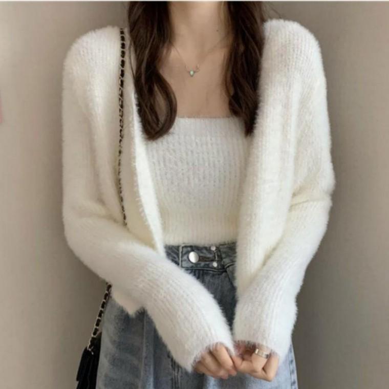 니트가디건 따뜻한 가디건 이너 니트 부클 슬림 털 나시 부드러운 부드러운아우터
