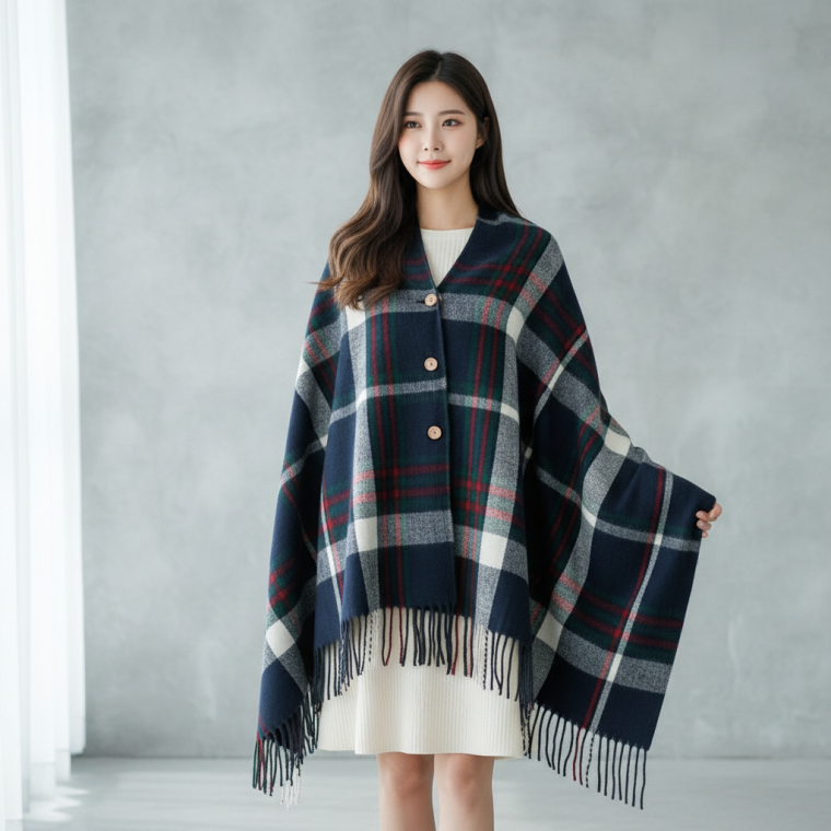 여성 겨울용 숄 머플러 목도리 방한 망토 가디건