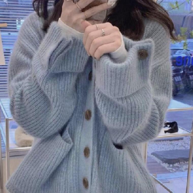 여성 브이넥 포켓 가디건 예쁜 여자 단추 니트