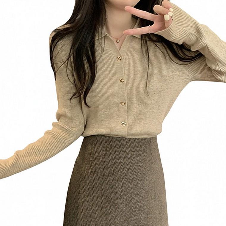 여성 소프트 카라 니트 가디건 데일리 아우터