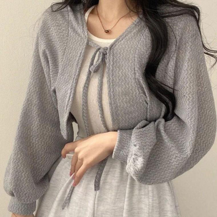 여리핏 리본 긴팔 크롭 볼레로 가디건