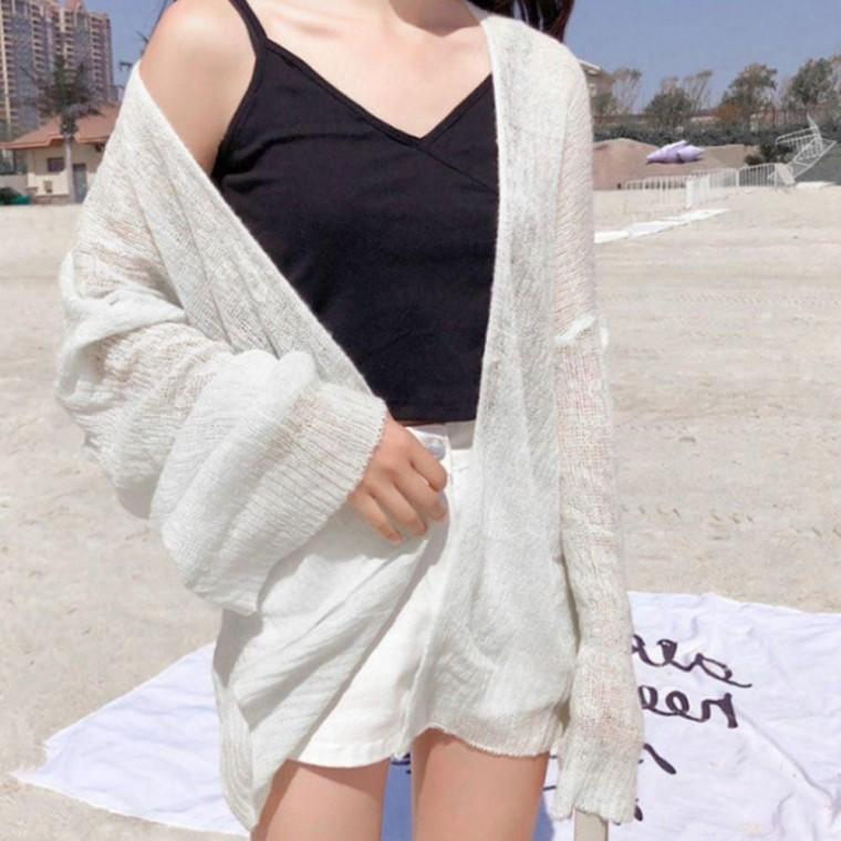루즈핏 긴팔 숄 비치룩 비치커버업 볼레로 가디건