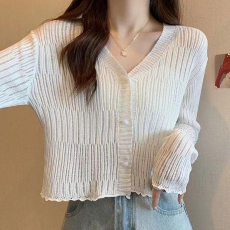여리핏 시스루 브이넥 크롭 긴팔 봄 여름 긴팔 가디건