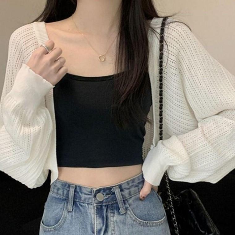 시스루 볼레로 루즈핏 긴팔 니트 가디건