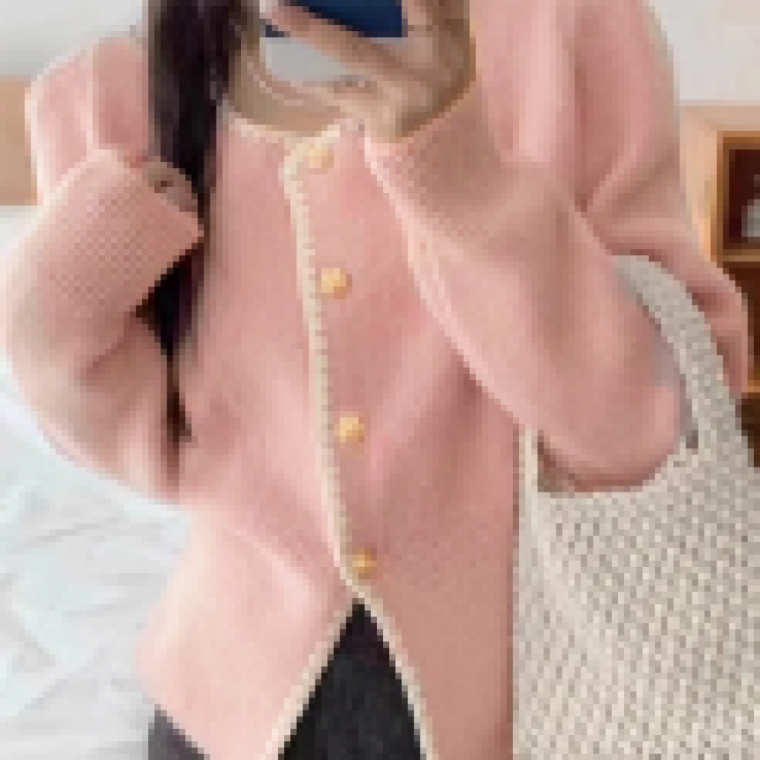 로즈 버튼 니트 가디건 여성 데일리 아우터