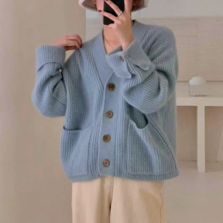 귀여운 포켓 단추 가디건 여성 데일리 간절기 아우터