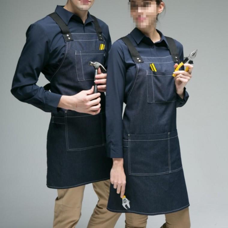 네이비 데님 튼튼한 H형 무지 앞치마 카페 매장 바리스타 캠핑 앞치마 작업 화방