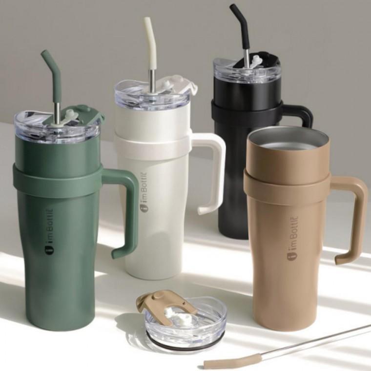 대용량 초등 사무실 1200ml 4컬러 텀블러 중등 콜드컵 스텐 캠핑 빨대 스포츠물병