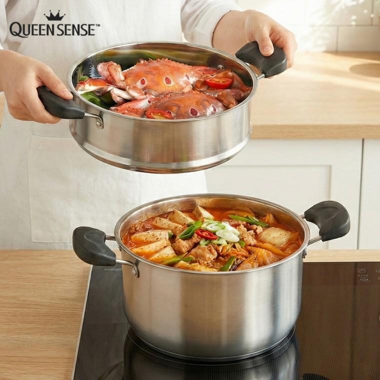 인덕션 겸용 가정용 찜기 스텐 2단 찜냄비 만두 떡 찜통 양수 24cm