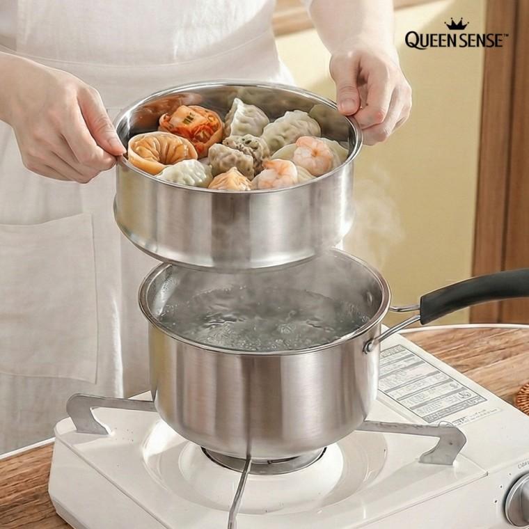 인덕션 겸용 가정용 찜기 스텐 2단 찜냄비 만두 떡 찜통 편수 20cm