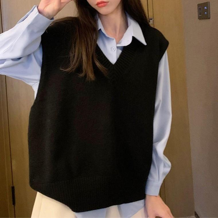 브이넥 오버핏 루즈핏 롱 봄 가을 데일리 조끼