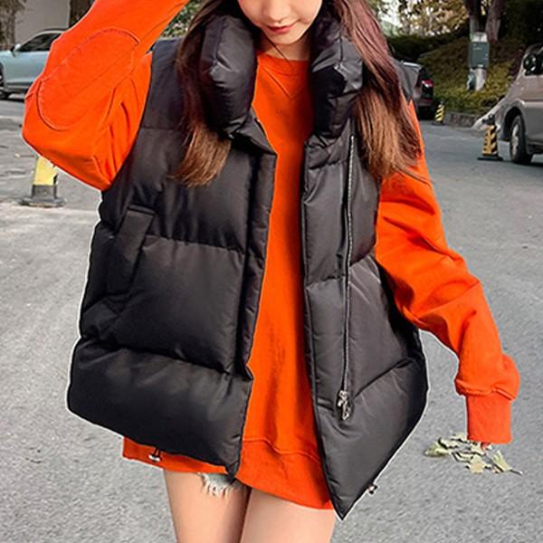 레이어드 오버핏 블랙 패딩베스트 여성 스트릿 조끼