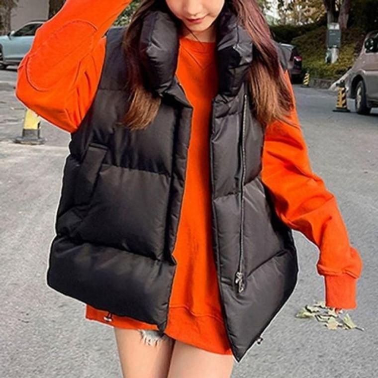 레이어드 오버핏 블랙 패딩베스트 여성 스트릿 조끼