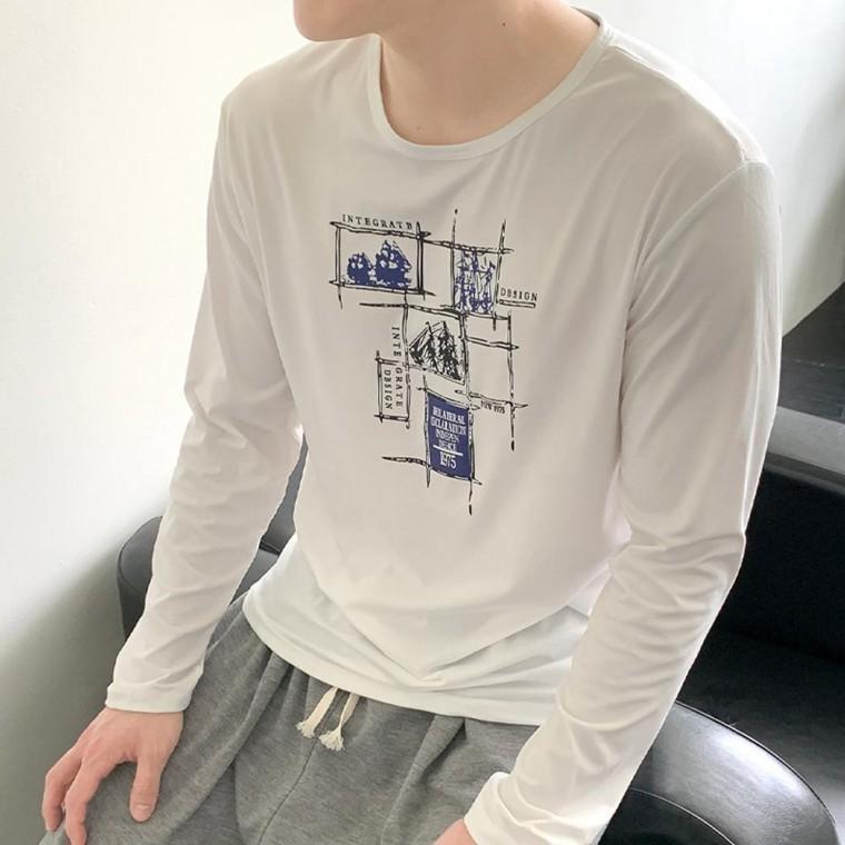 봄가을 긴팔 티셔츠 남성 간절기 라운드넥 면티