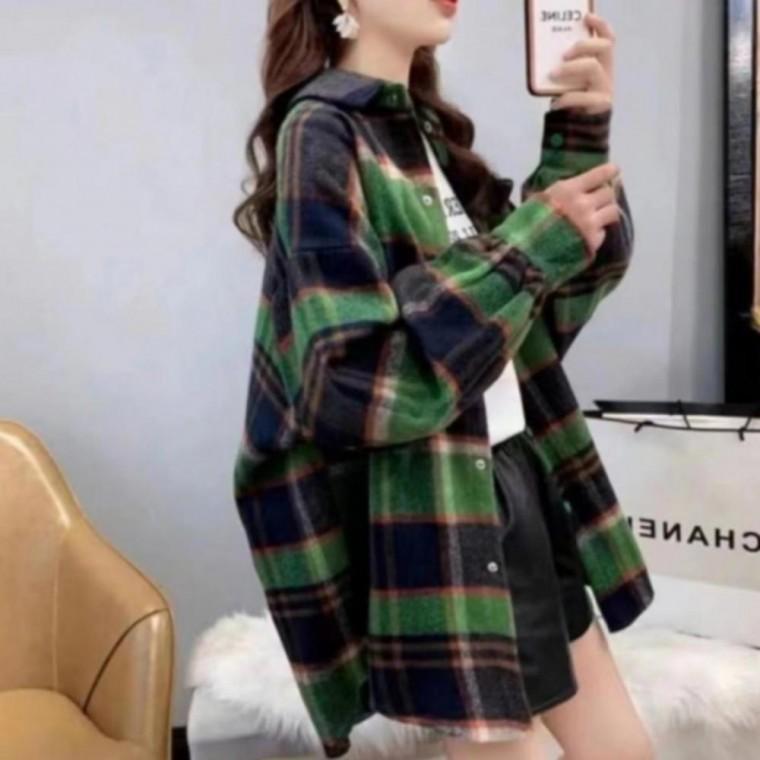 간절기셔츠 도톰한이너 여성 보온 모직 셔츠 남방 체크 꾸안꾸 이너 오버핏 간절기 아우터