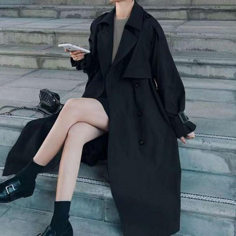 여성 심플 데일리 롱 자켓 가을 베이직 아우터 간절기 더블 빅카라 트렌치코트
