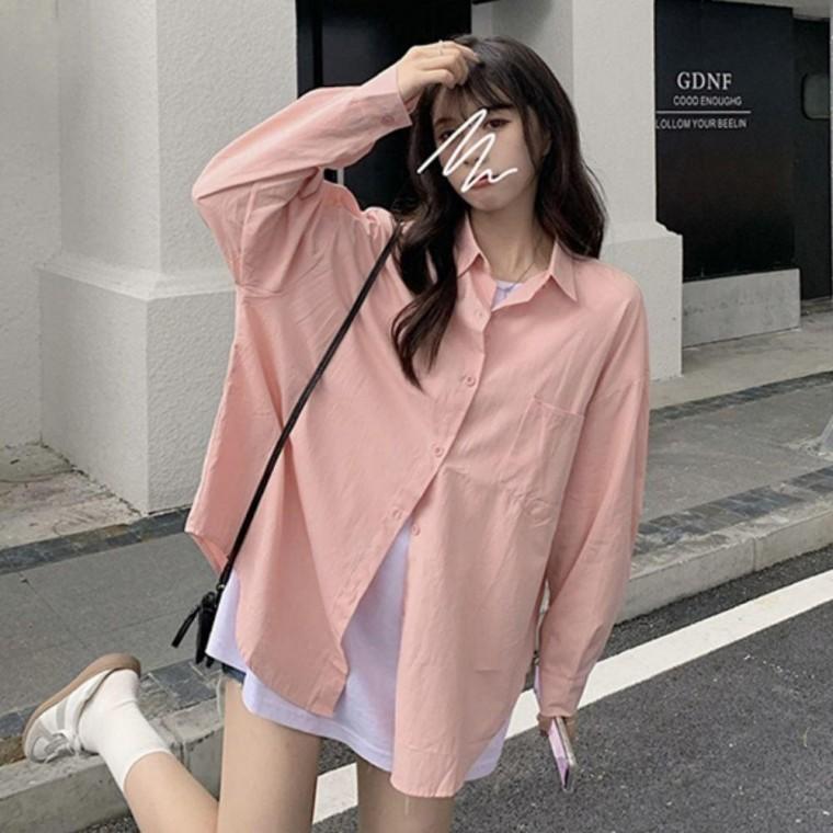 여성 심플 포켓 넉넉 파스텔 오버핏 컬러 남방 루즈핏 베이직 간절기 셔츠