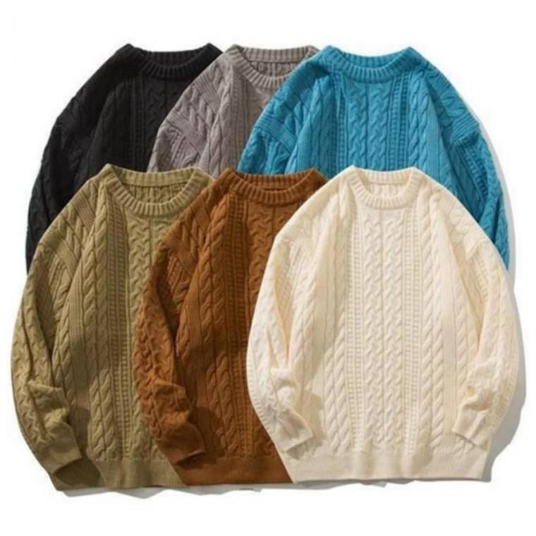 남성니트 부드러운 가볍고 긴팔 니트 라운드넥 남성 간절기 커플룩 꽈배기 오버핏