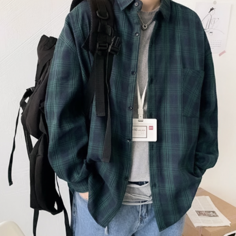 오버핏 체크 클래식 셔츠 간절기 레이어드 루즈핏 남방