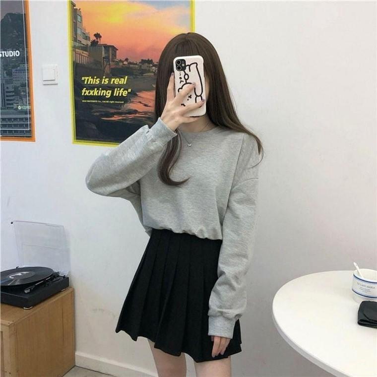 여성 크롭맨투맨 긴팔티 루즈핏 간절기 티셔츠 2색