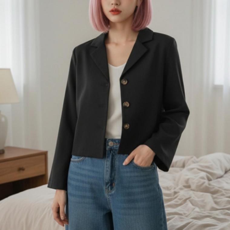 여성 카라 재킷 정장 하객룩 베이직 간절기 크롭 숏자켓