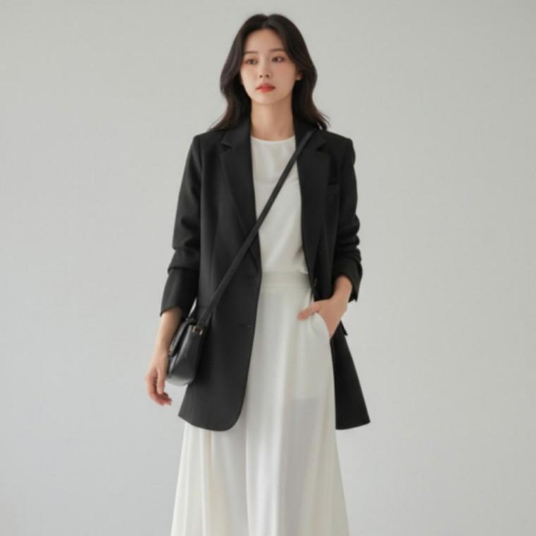 여성 정장 오버핏 재킷 하객룩 베이직 간절기 롱자켓