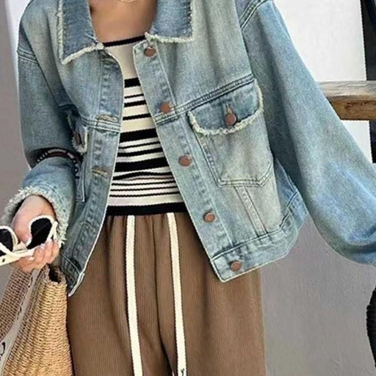 캐주얼 여행 여자 룩 코디 간절기 크롭 청 자켓 데님