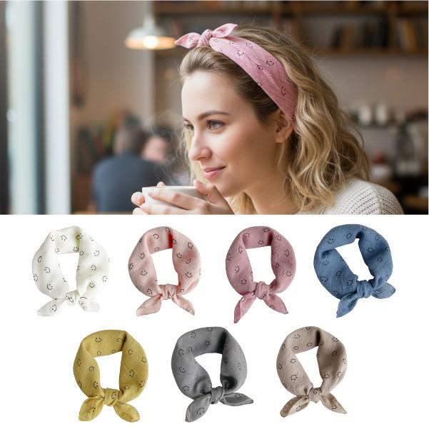 [기회공작소] 스마일 패턴 여성 스카프 가방 목 헤어 연출 여름 머리띠 등산 손수건