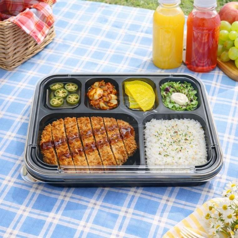 반찬 50세트 돈까스 일회용 배달 케이스 포장 6칸 도시락 용기