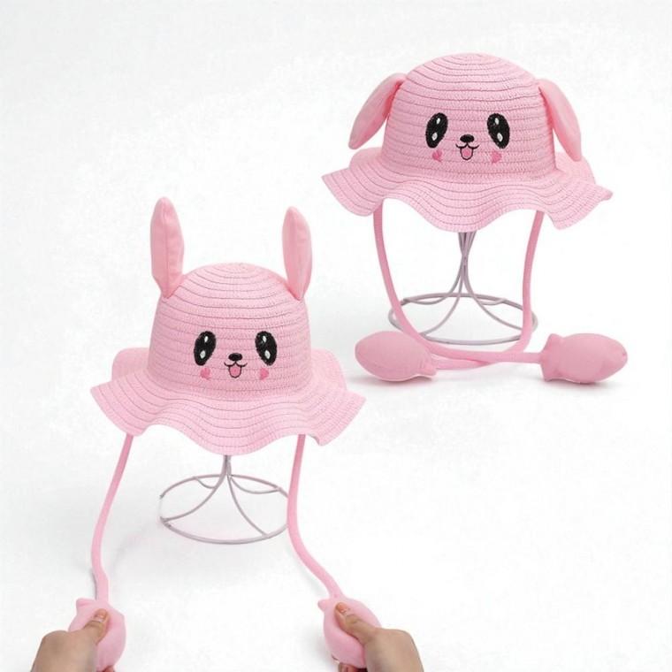 아동 여름 밀짚 귀가 움직이는 토끼 모자