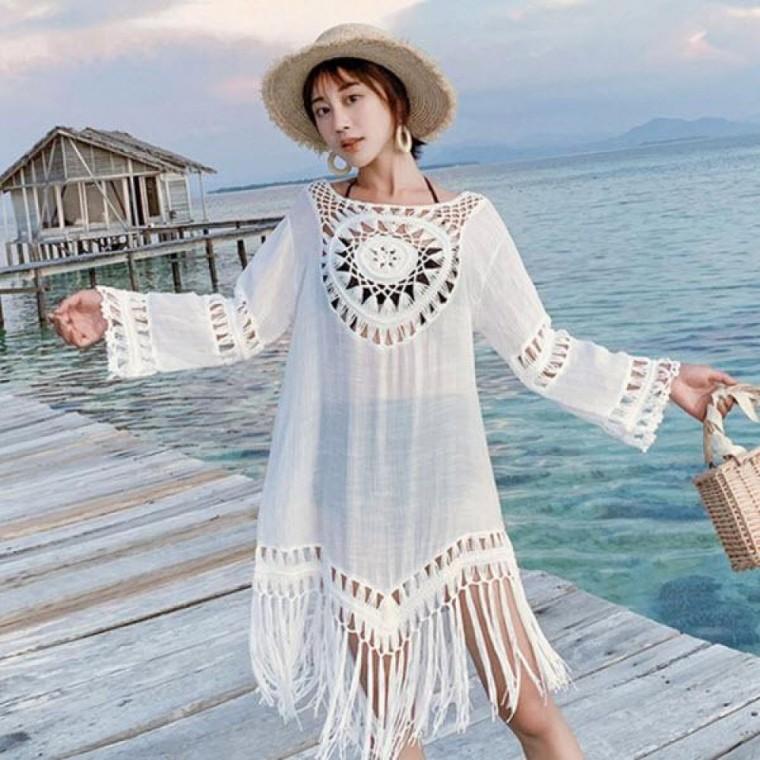 시스루 루즈핏 펀칭 여름 롱 니트 망사 비키니 커버업 비치웨어 체형