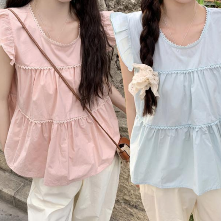 파스텔 블라우스 패션 스타일 시원한 여름티