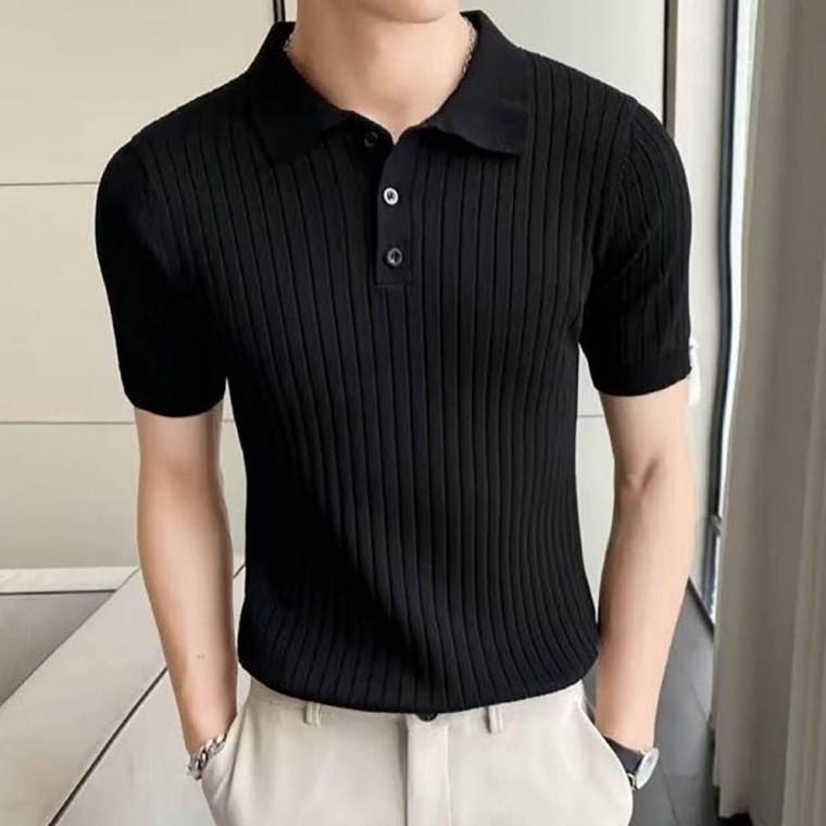 남자 여름 패션 캐주얼 신축성 좋은 카라 니트 반팔 라운드 브리넥 남성 브이넥반팟