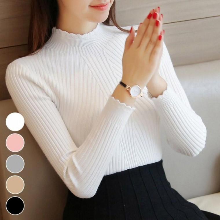 꽃잎 반폴라 풀오버 슬림 니트티 ELC9014 반목 터틀넥 골지 여성 롱 티숙 폴라나시 나시 터들넥 폴라 긴팔