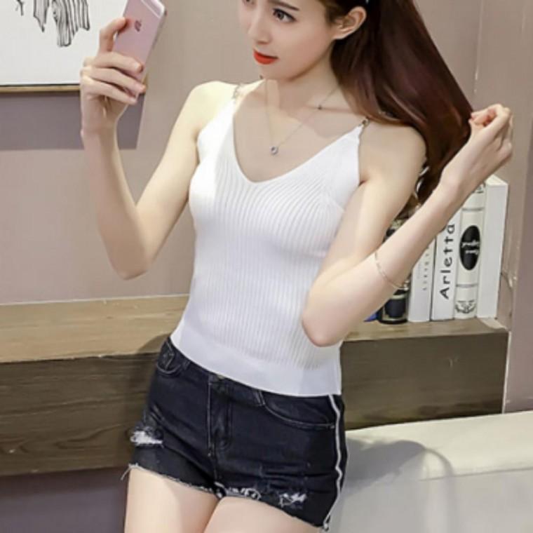 체인 니트 홀터넥 나시 스판 이너 탑 민소매 끈나시