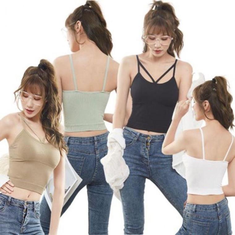 여성끈나시 1P 여자 브이넥 캡내장 레이어드 속옷