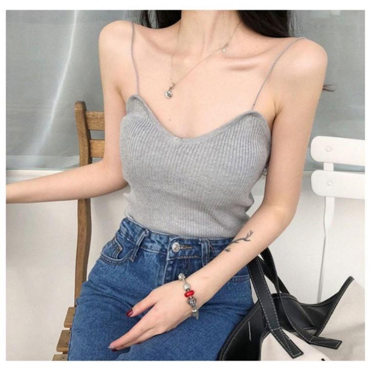 여성끈나시 1P 여자 브이넥 골지 얇은 레이어드 속옷