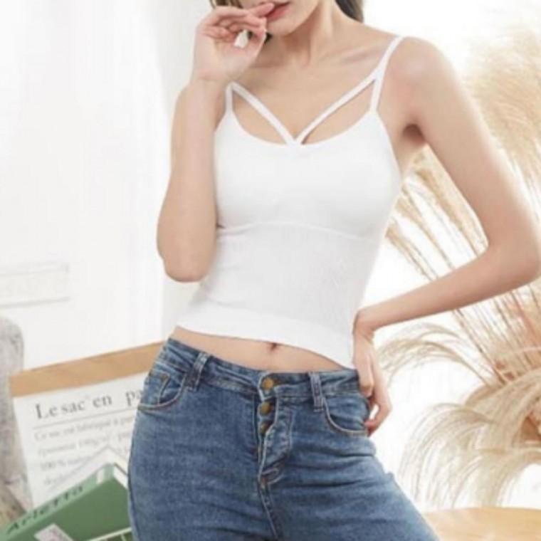 속옷 나시 보정 캡내장형 이너 브이끈 여성 민소매