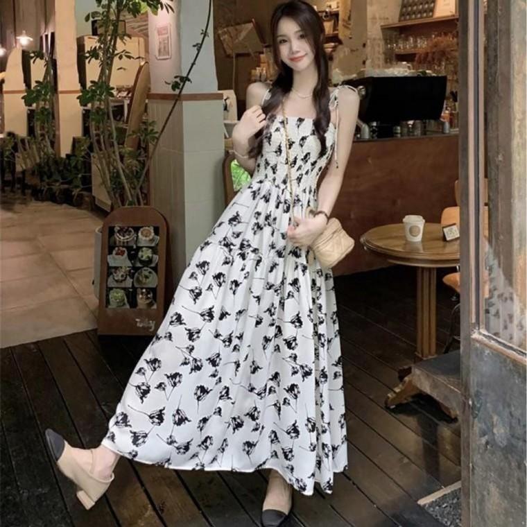 플라워 끈나시 밴딩 원피스 LL-1001543