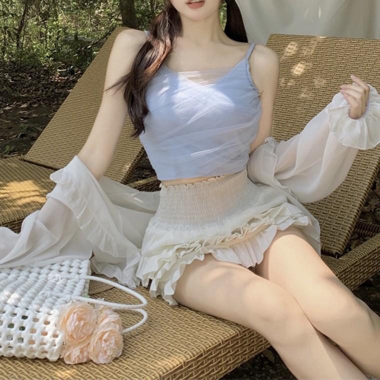 HL] 끈나시 크롭티 브이넥 쉬폰 세미 이너 민소매