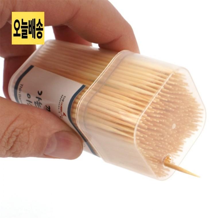 가는 대나무 양면 이쑤시개 3통 식당이쑤시개 휴대용이쑤시개 과일꼬치이쑤시개