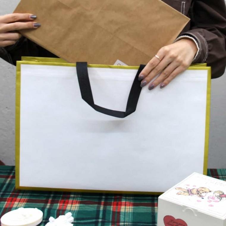 부직포쇼핑백 화이트 금테 대 휴대용장바구니 부직포백 선물쇼핑백
