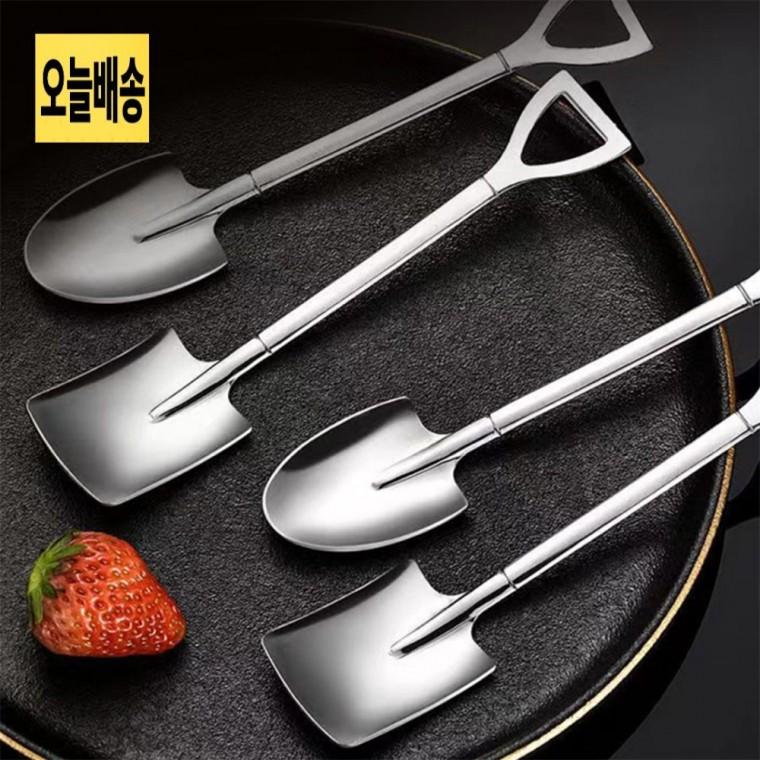 삽모양 디저트 스푼 롱핸들디저트스푼 휴대용디저트스푼 스테인리스디저트스푼