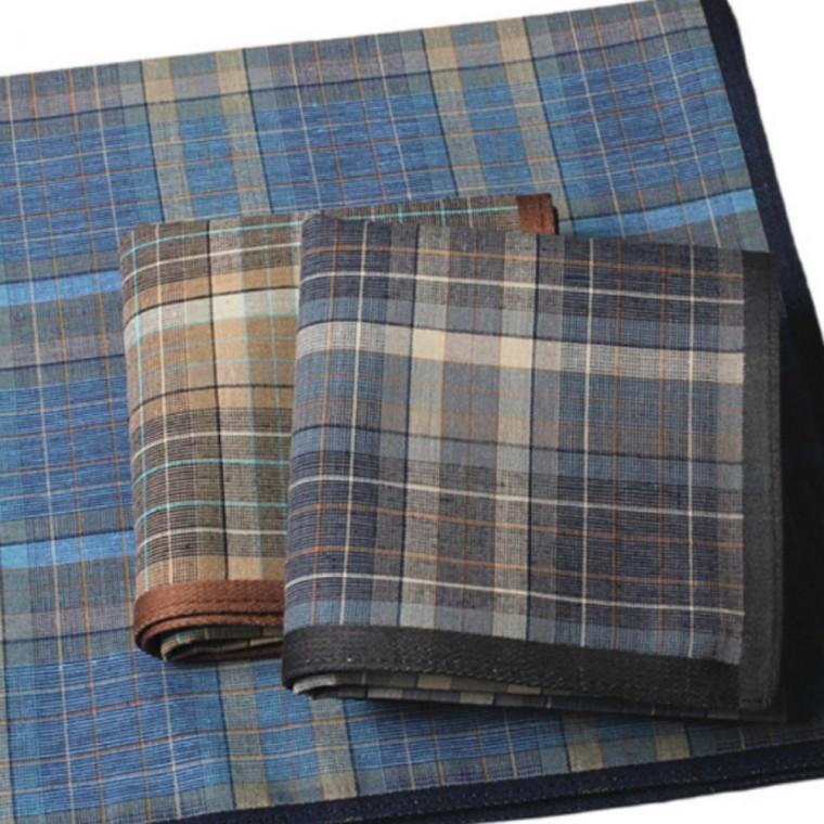 체크 무늬 면 손수건 3종 세트 정사각형 땀수건 등산용 린넨