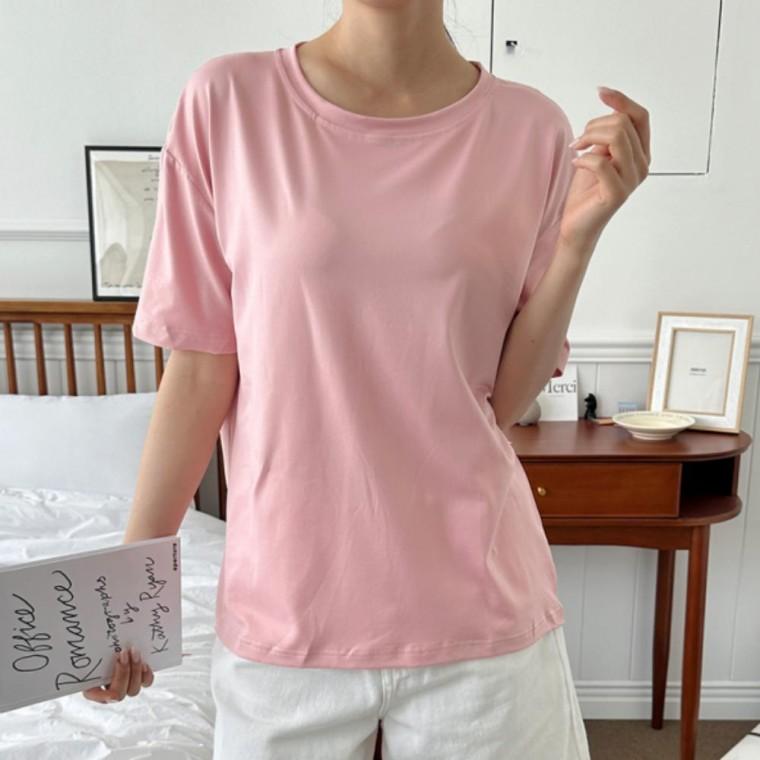 여성 베이직 반팔티 무지 라운드 슬림 반팔 티셔츠