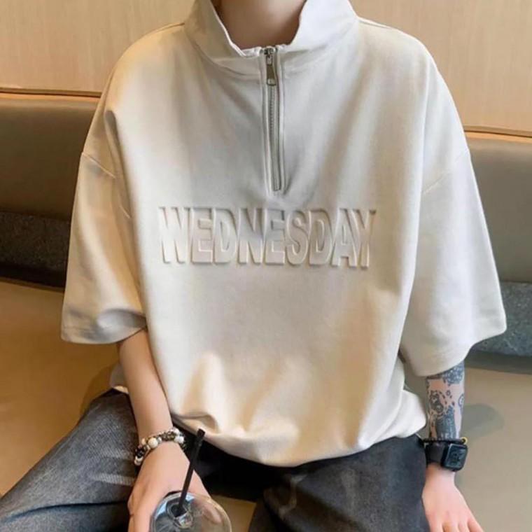 남자 영문 포인트 반 집업 깔끔한 반팔 티셔츠 라운드 브리넥 남성 브이넥반팟 반팔티