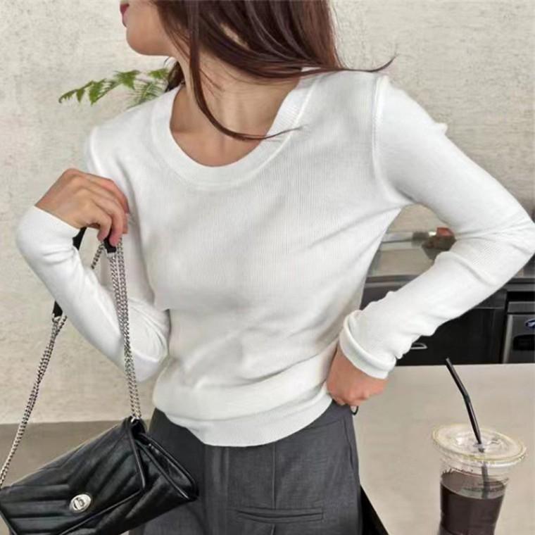 여성 여자 유넥 니트 골지 라운드 긴팔 티셔츠