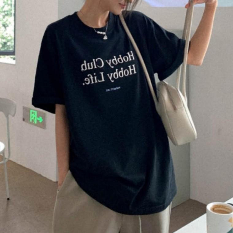 여성 오버핏 스트릿 반팔 라운드넥 영문 레터링 티셔츠